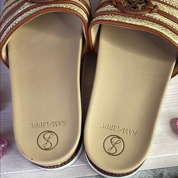 Sam & Libby Tan and Brown Slide Sandals with Woven Straps - Picture 2 of 8